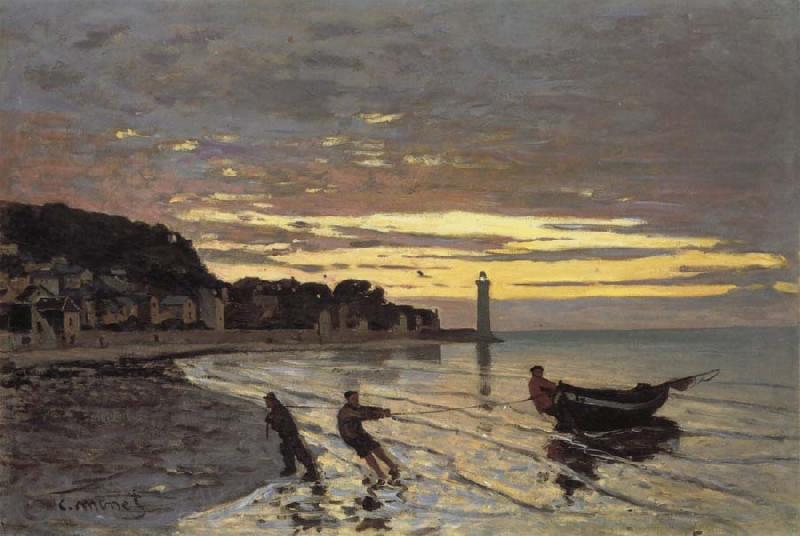 Claude Monet Towing of a Boat at Honfleur Spain oil painting art